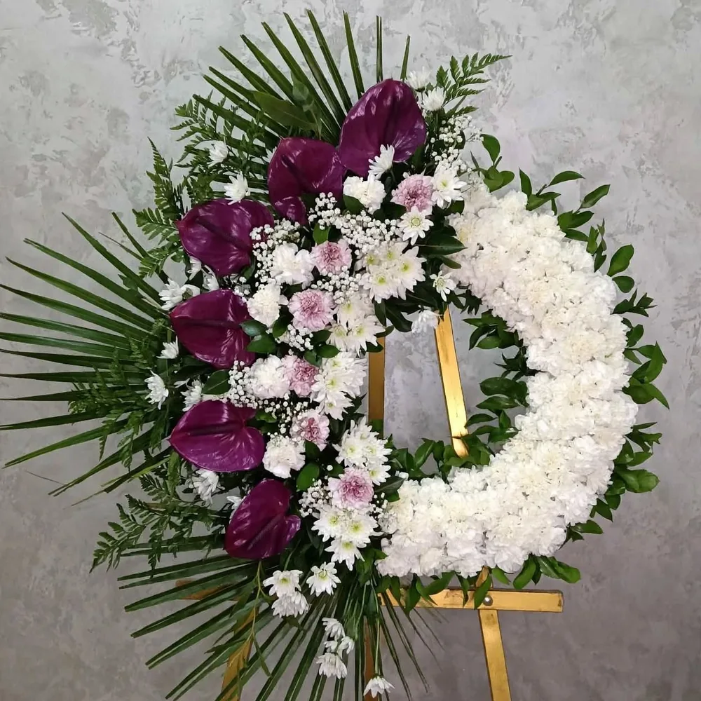 Corona Sándalo, aro de clavel o crisantemo con cabezal de flor variada